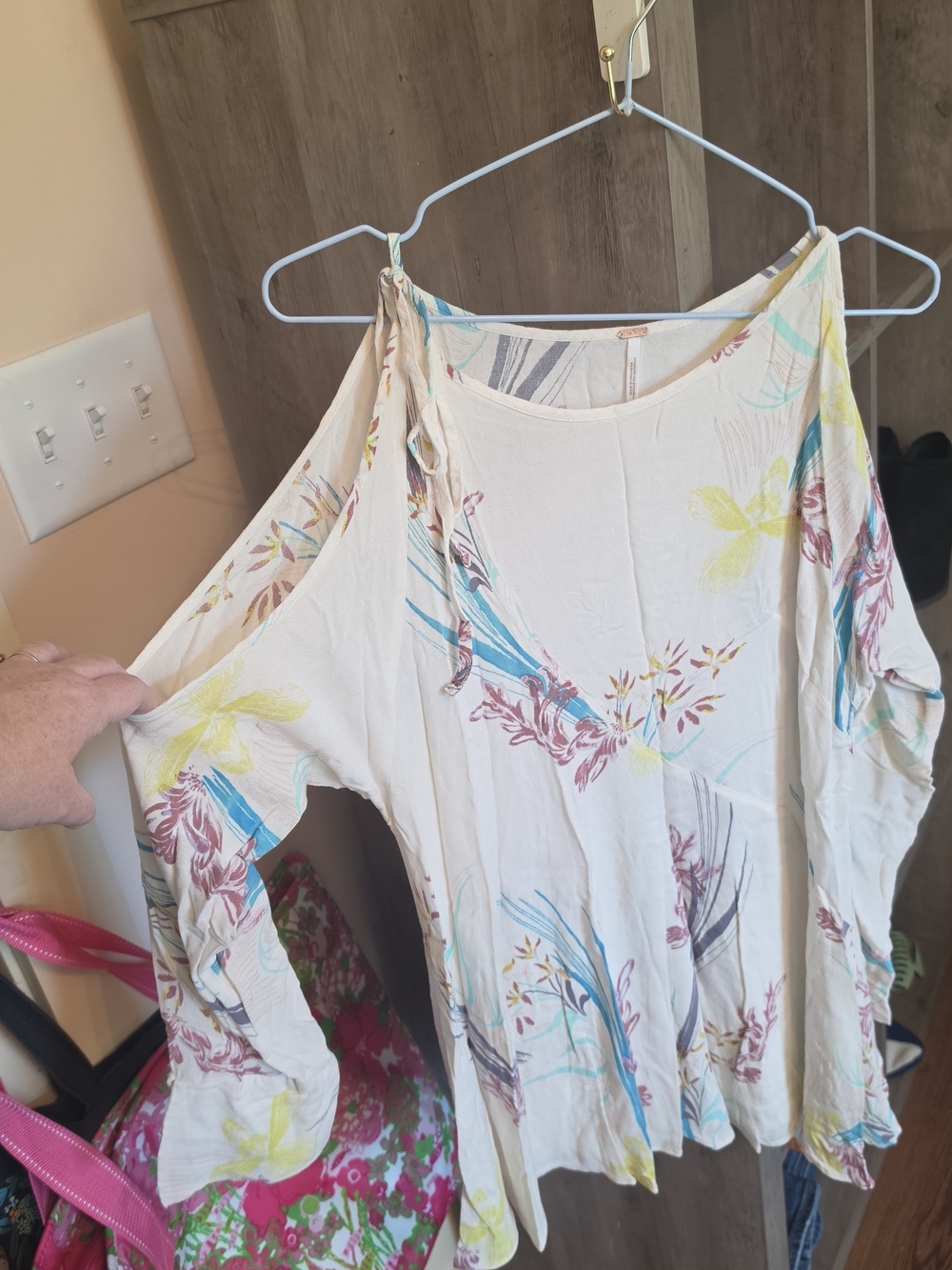 Free People Cream Floral Cold-Shoulder Tunic with Multicolor Accents